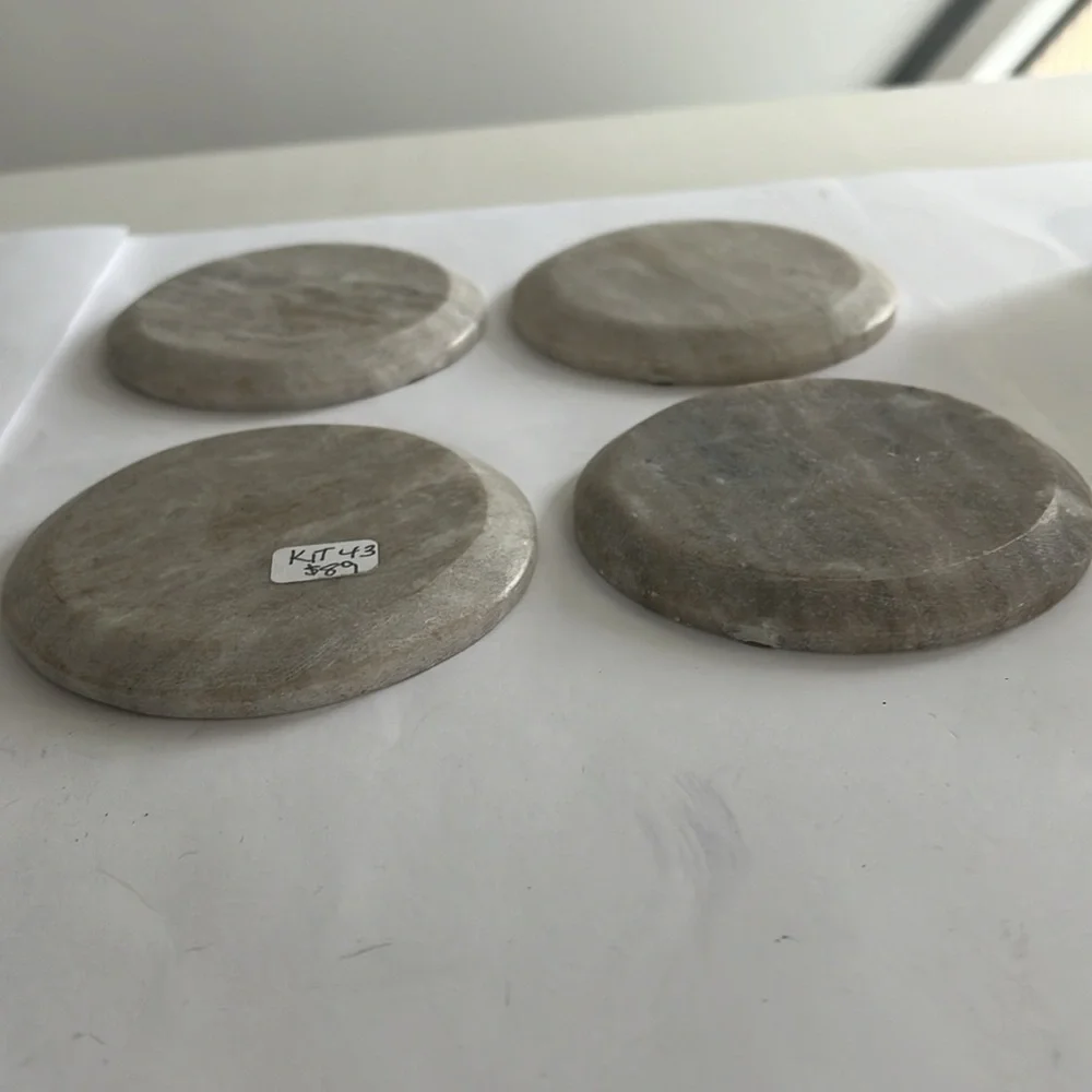Set of Four Marble Coasters with Brass Gold Stripe 4”